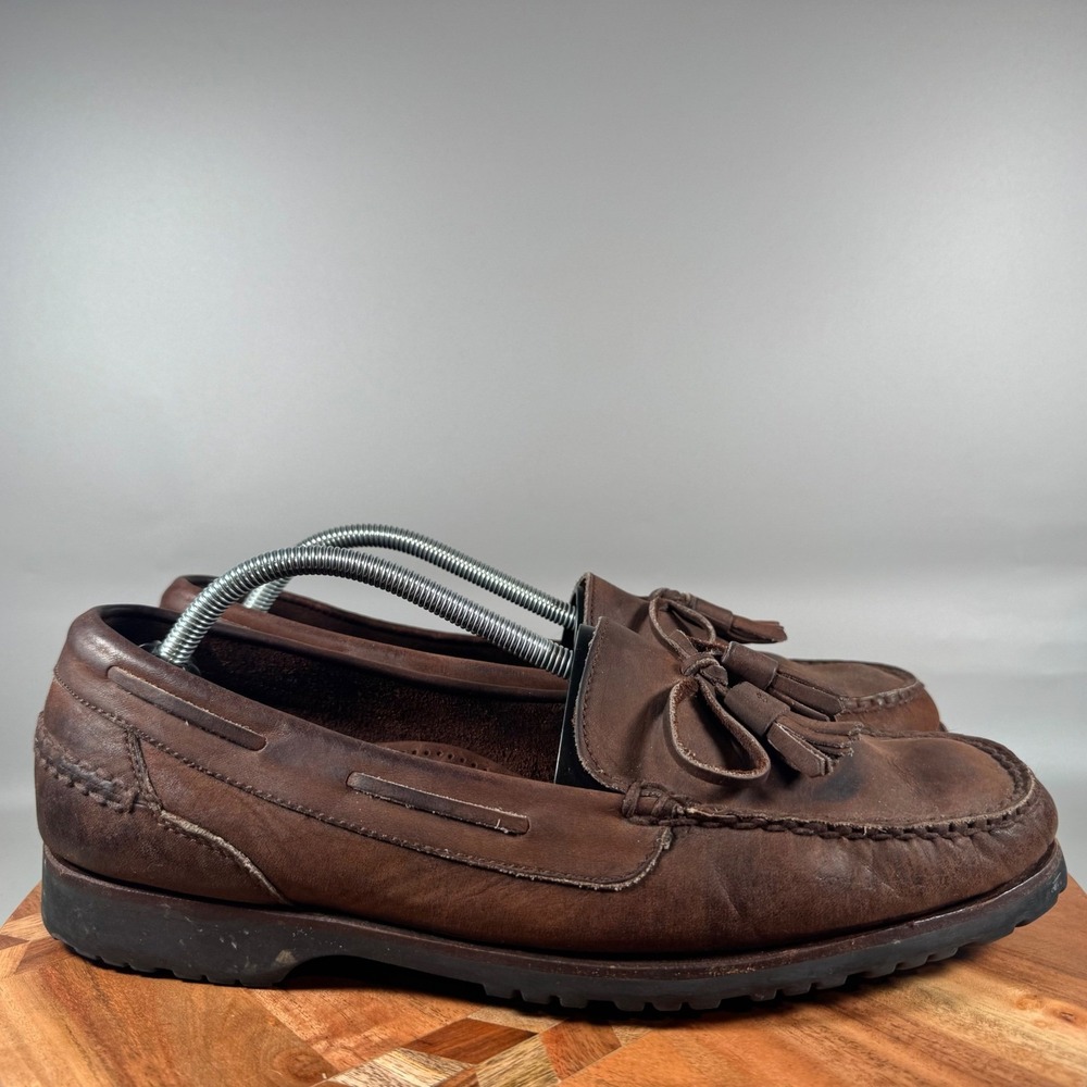 Cole‎ Haan Mens 12M Brown Leather Tassel Lug Sole Boat Shoe Loafers C00358